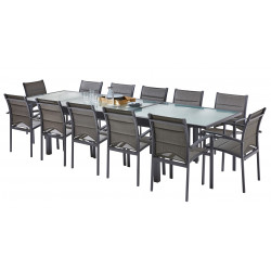 Salon de jardin Ensemble Modulo T 8/12 + F 12 Full Verre Noir Wilsa Garden