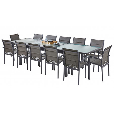 Salon de jardin Ensemble Modulo T 8/12 + F 12 Full Verre Noir Wilsa Garden