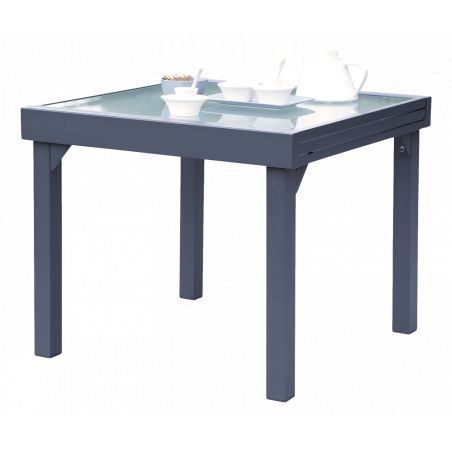 Table de jardin Modulo T 4 / 8 Full Verre Gris Anthracite Wilsa Garden