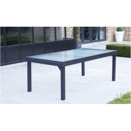 Table de jardin Modulo T 8/12 Full Verre Gris Anthracite Wilsa Garden