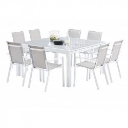 Salon de jardin Ensemble White star T 8/12 + F 8 col blanc et gris Wilsa Garden