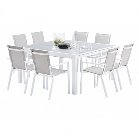 Salon de jardin Ensemble White star T 8/12 + F 8 col blanc et gris Wilsa Garden