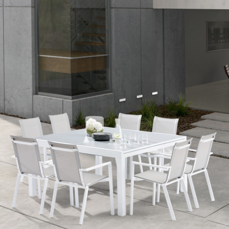 Salon de jardin Ensemble White star T 8/12 + F 8 col blanc et gris Wilsa Garden