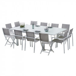 Salon de jardin Ensemble White star T 8/12 + F 8+C 4 col blanc et gris Wilsa Garden