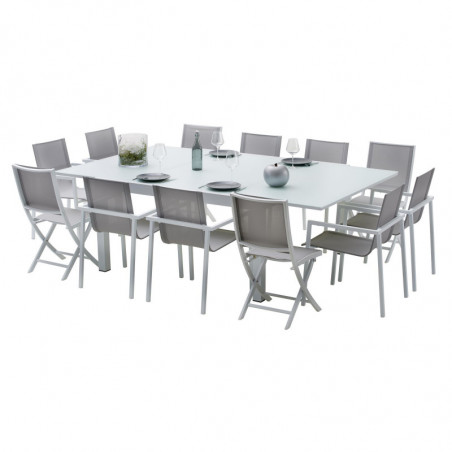 Salon de jardin Ensemble White star T 8/12 + F 8+C 4 col blanc et gris Wilsa Garden
