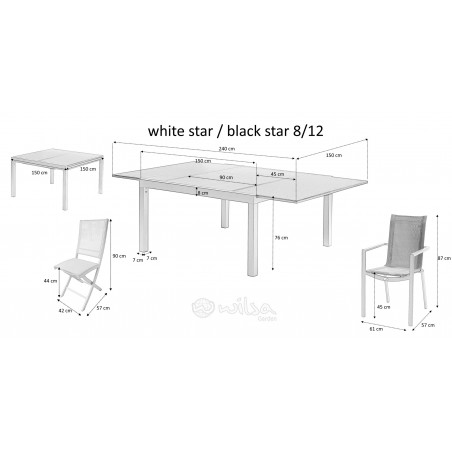 Table de jardin White Star T 8/12 Full Verre Blanc Wilsa Garden