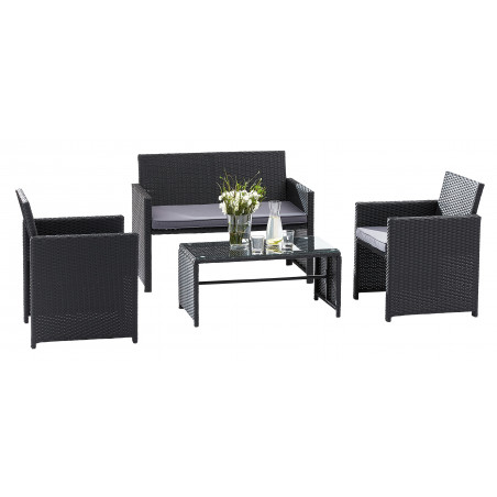 Ensemble Lounge Verre Noir S 2+F 1+TB Wilsa Garden
