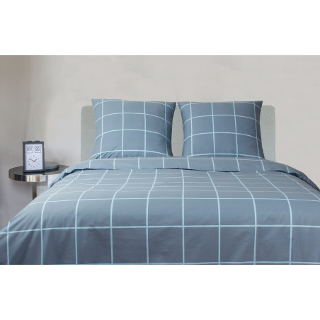 Parure de couette Carreaux Bleu - 100% Coton / 57 Fils/cm²