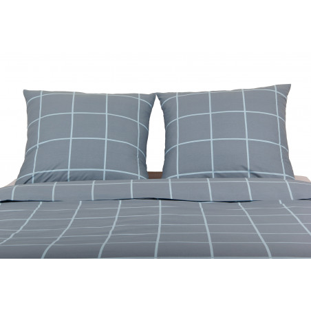 Parure de couette Carreaux Bleu - 100% Coton / 57 Fils/cm²