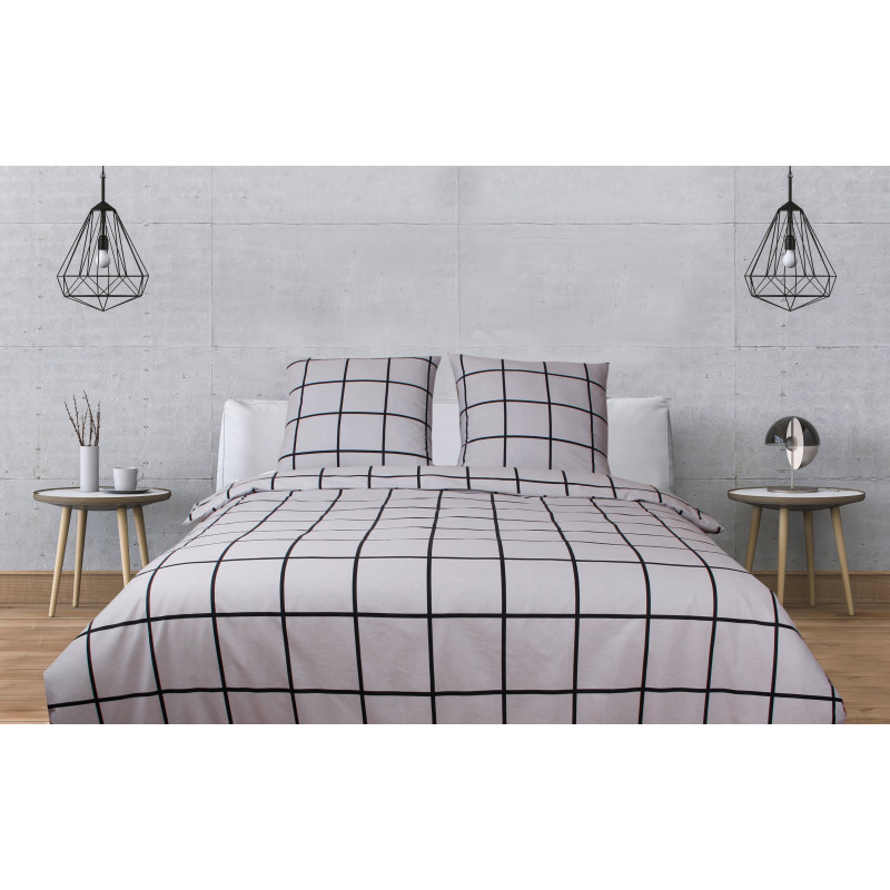 Parure de couette Carreaux Gris - 100% Coton / 57 Fils/cm²