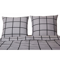Parure de couette Carreaux Gris - 100% Coton / 57 Fils/cm²