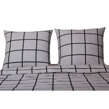 Parure de couette Carreaux Gris - 100% Coton / 57 Fils/cm²