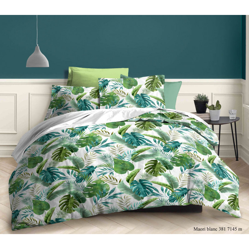 Pack complet Maori Blanc housse de couette pour lit 140 x 190 cm 100% coton / 57 fils/cm²