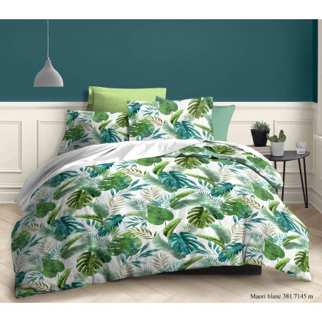 Pack complet Maori Blanc housse de couette pour lit 160 x 200 cm 100% coton / 57 fils/cm²