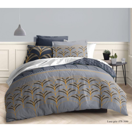 Pack complet Luna Gris housse de couette pour lit 140 x 190 cm 100% coton / 57 fils/cm²
