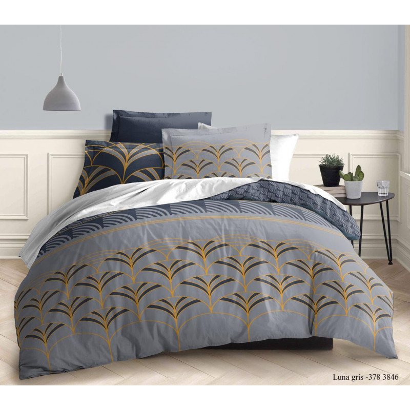 Pack complet Luna Gris housse de couette pour lit 160 x 200 cm 100% coton / 57 fils/cm²