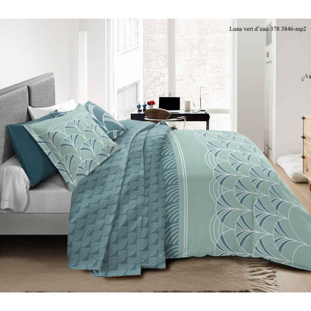 Pack complet Luna Vert housse de couette pour lit 140 x 190 cm 100% coton / 57 fils/cm²