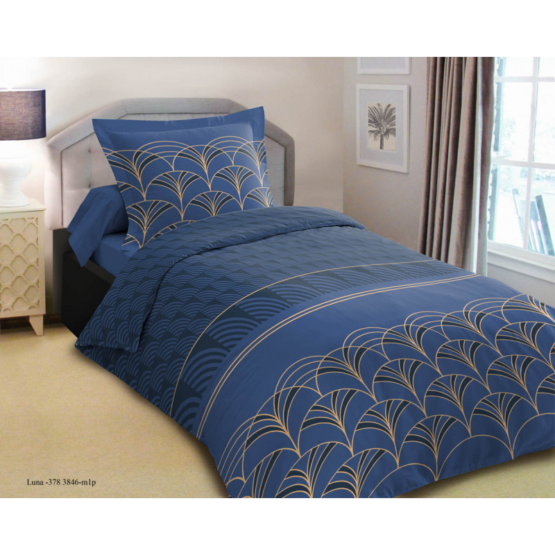 Parure de couette Luna Bleu pour lit 90 x 190 cm 100% coton / 57 fils/cm²