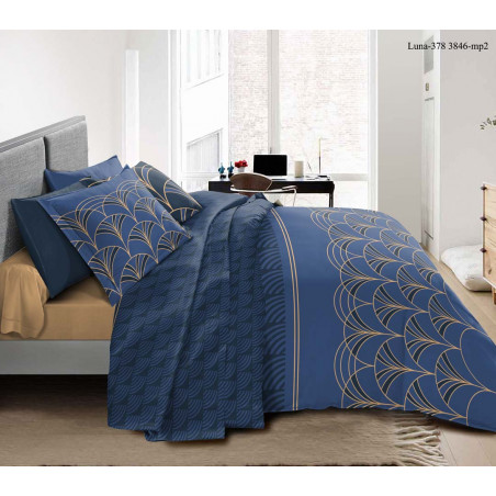 Parure de couette Luna Bleu pour lit 90 x 190 cm 100% coton / 57 fils/cm²