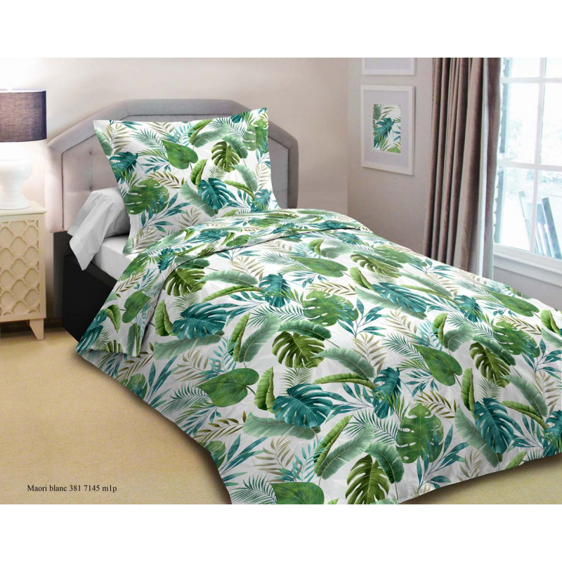 Parure de couette Maori Blanc pour lit 90 x 190 cm 100% coton / 57 fils/cm²