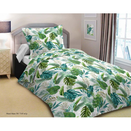 Parure de couette Maori Blanc pour lit 90 x 190 cm 100% coton / 57 fils/cm²