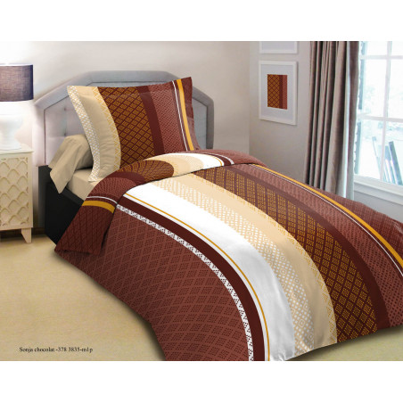 Parure de couette Sonja Choco pour lit 90 x 190 cm 100% coton / 57 fils/cm²