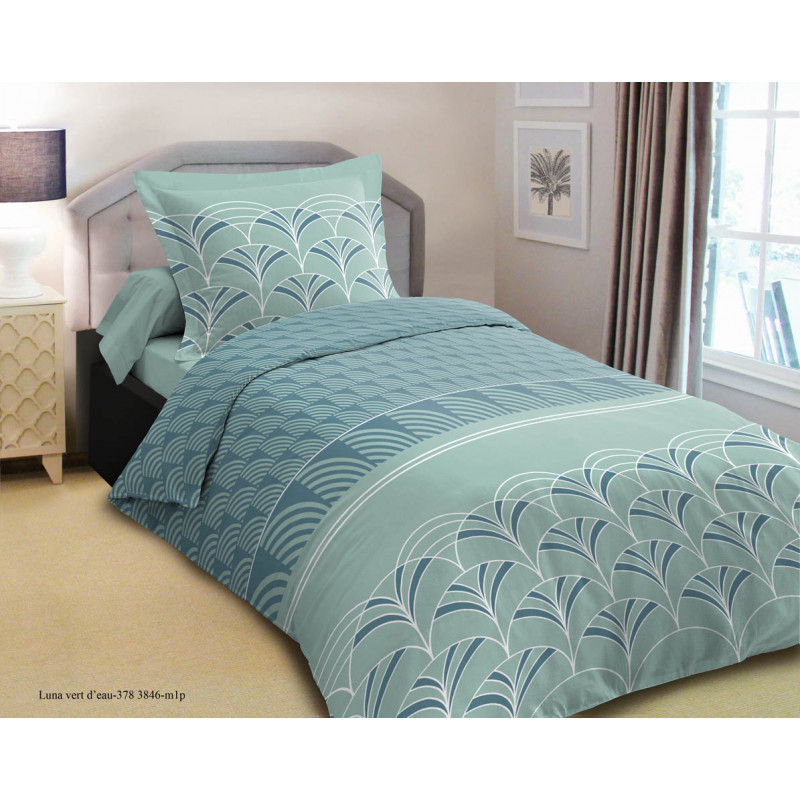 Parure de couette Luna Vert pour lit 90 x 190 cm 100% coton / 57 fils/cm²