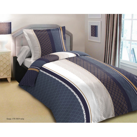 Parure de draps 3 pièces Sonja Bleu pour lit 90 x 190 cm 100% coton / 57 fils/cm²