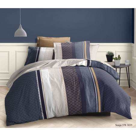 Parure de draps 4 pièces Sonja Bleu pour lit 140 x 190 cm 100% coton / 57 fils/cm²