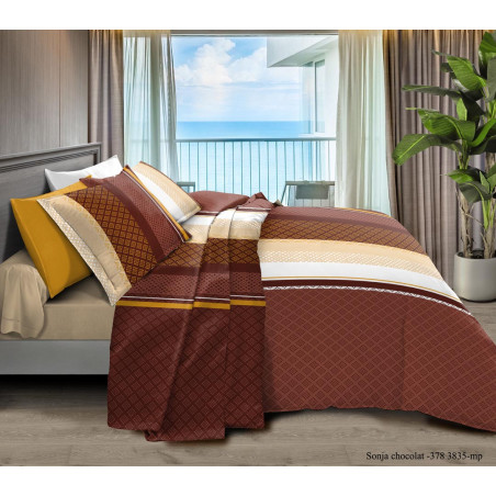 Parure de draps 4 pièces Sonja Choco pour lit 160 x 200 cm "Grande largeur" 100% coton / 57 fils/cm²