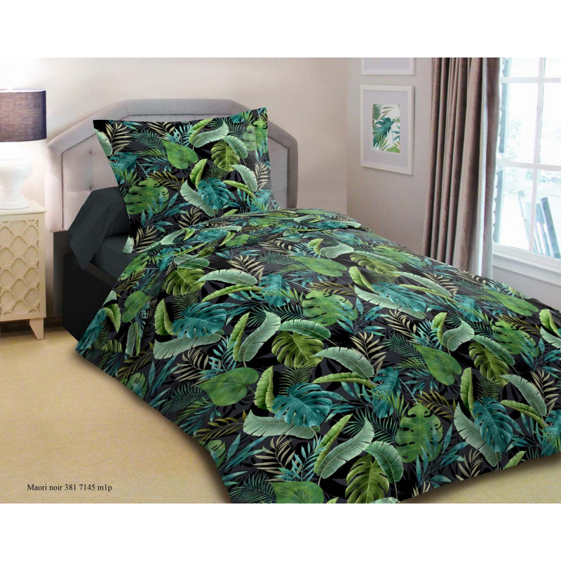 Parure de draps 3 pièces Maori Vert pour lit 90 x 190 cm 100% coton / 57 fils/cm²