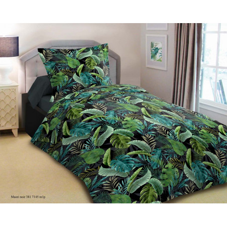 Parure de draps 3 pièces Maori Vert pour lit 90 x 190 cm 100% coton / 57 fils/cm²
