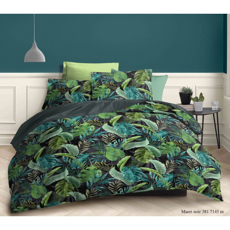 Parure de draps 4 pièces Maori Vert pour lit 140 x 190 cm 100% coton / 57 fils/cm²