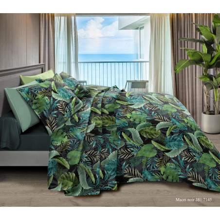 Parure de draps 4 pièces Maori Vert pour lit 140 x 190 cm 100% coton / 57 fils/cm²