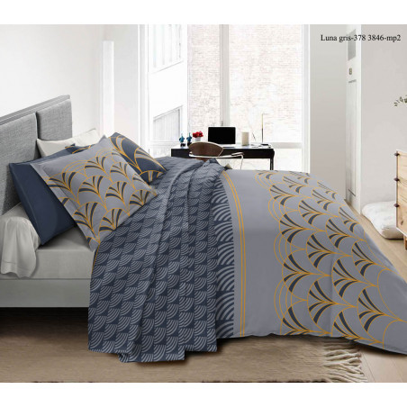 Parure de draps 3 pièces Luna Gris pour lit 90 x 190 cm 100% coton / 57 fils/cm²