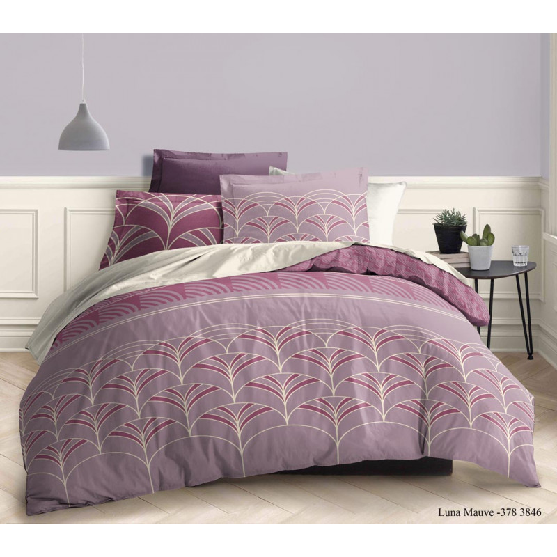 Parure de draps 4 pièces Luna Mauve pour lit 160 x 200 cm "Grande largeur" 100% coton / 57 fils/cm²