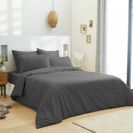 Pack complet 6 pièces Anthracite housse de couette pour lit 160 x 200 cm 100% coton / 57 fils/cm²