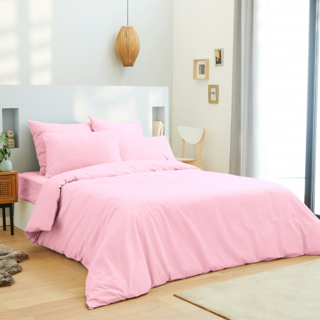 Pack complet 6 pièces Rose housse de couette pour lit 160 x 200 cm 100% coton / 57 fils/cm²