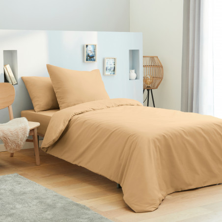Pack complet 4 pièces Taupe housse de couette pour lit 90 x 190 cm 100% coton / 57 fils/cm²