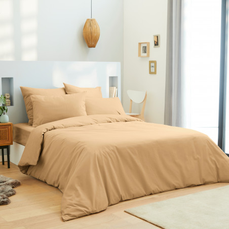 Pack complet 6 pièces Taupe housse de couette pour lit 140 x 190 cm 100% coton / 57 fils/cm²