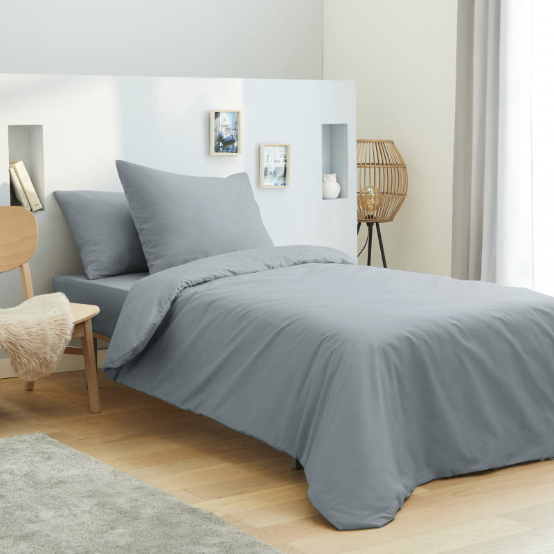 Parure de draps 3 pièces unicolore Gris clair pour lit 90 x 190 cm 100% coton / 57 fils/cm²