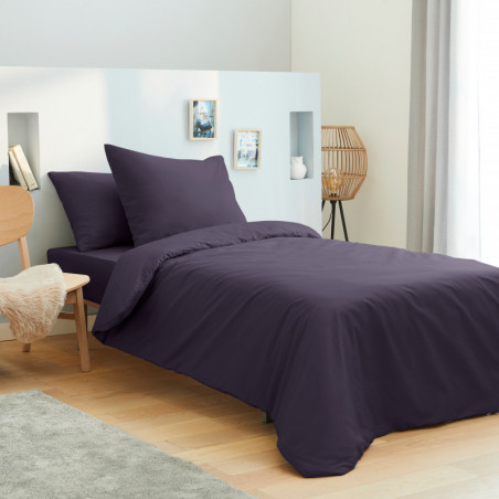 Parure de draps 3 pièces unicolore Prune pour lit 90 x 190 cm 100% coton / 57 fils/cm²