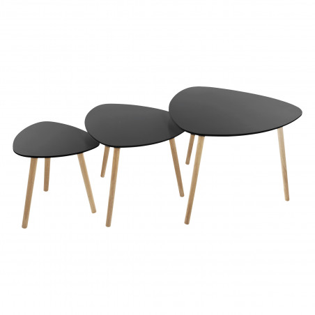 Lot de 3 tables gigognes Bois et Métal Noir "Miléo" Atmosphera