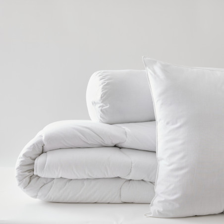 Pack Couette très chaude 140 x 200 + Oreiller 60 x 60 + Polochon 90 Polycoton "Confort" traité Anti Acarien Soft & care