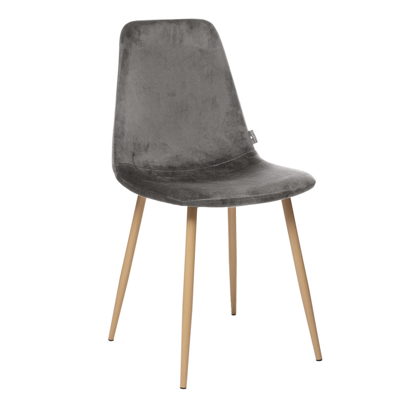 Chaise style Vintage "Marylin" Velours & pieds métal imitation hêtre Atmosphera