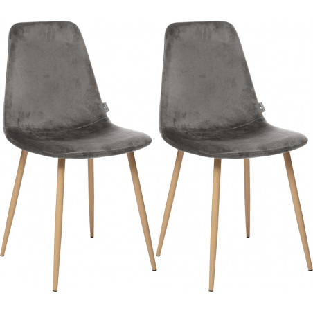 Lot de 2 chaises style Vintage "Marylin" Velours & pieds métal imitation hêtre Atmosphera