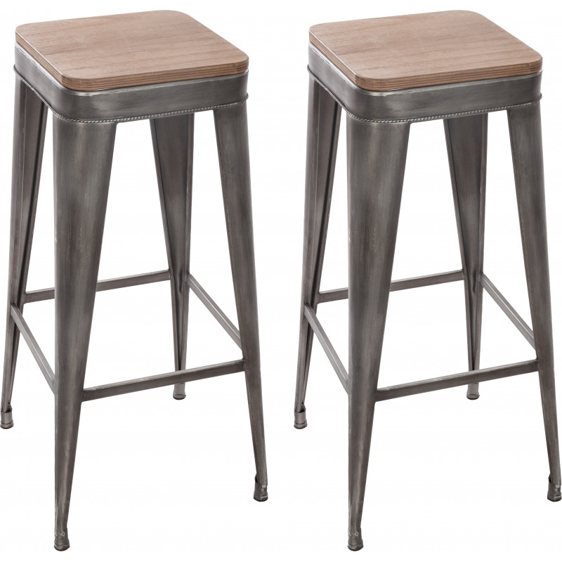 Lot de 2 tabourets métal "Joris" grand modèle métal & bois Atmosphera