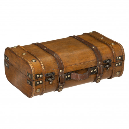Lot de 2 cantines en bois aspect cuir vieilli Atmosphera
