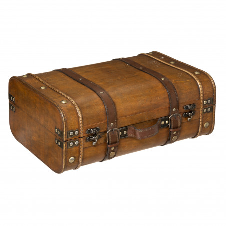 Lot de 2 cantines en bois aspect cuir vieilli Atmosphera