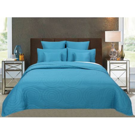 Couvre lit boutis 7 pièces uni "Piquage Circle" Turquoise